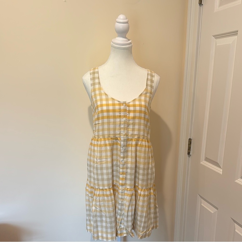 Madewell Yellow and White Ruched Tiered Sundress